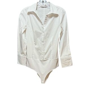 Zara White Collared Blouse bodysuit